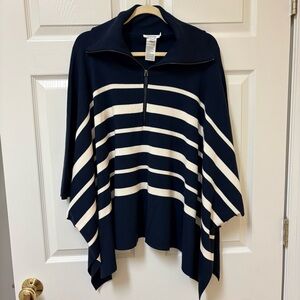 Chico's Striped Navy and Cream Poncho Sweater NWOT L/XL